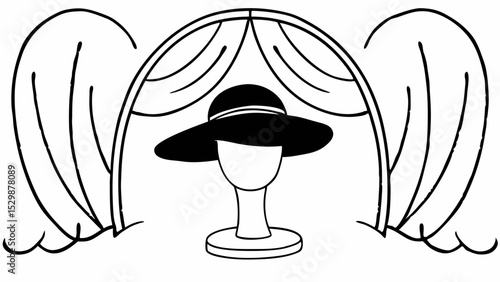 Fashionable hat display illustration, line art design, retail and accessory showcase concept  