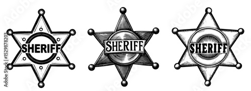 Sheriff star badges in a classic Western engraved style