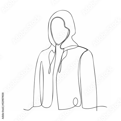 Minimalist line art illustration of a person wearing a hoodie on white background