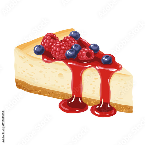 Illustration of Piece of cheesecake with red fruit sauce