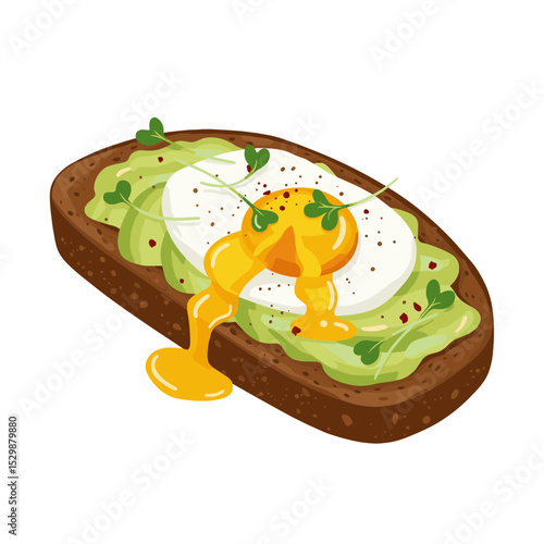 Illustration of Avocado toast with poached egg on top