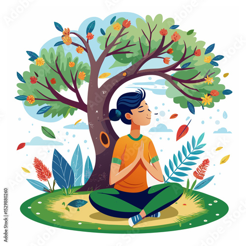 Breathing exercise under tree