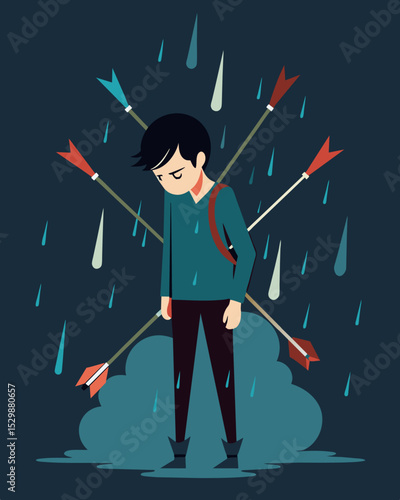 The assault of words felt like a neverending rain of sharp arrows leaving the victim battered and bruised.. Vector illustration