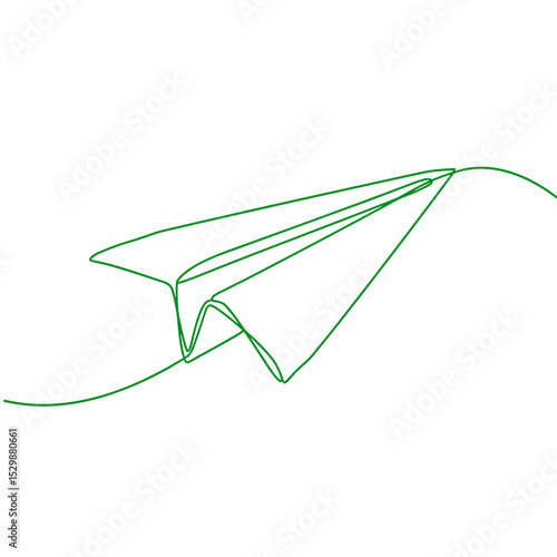 Simple line art of paper airplane in green on white background  