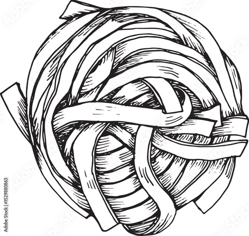 Fettuccine Nest Line Art Drawing