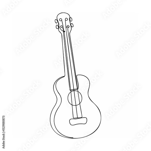 Simple black and white line art illustration of a musical acoustic guitar instrument