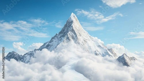 Wallpaper Mural Majestic Mountain Summit: A breathtaking panoramic vista of a towering mountain peak piercing through the clouds, with a winding pathway leading towards the summit. Torontodigital.ca