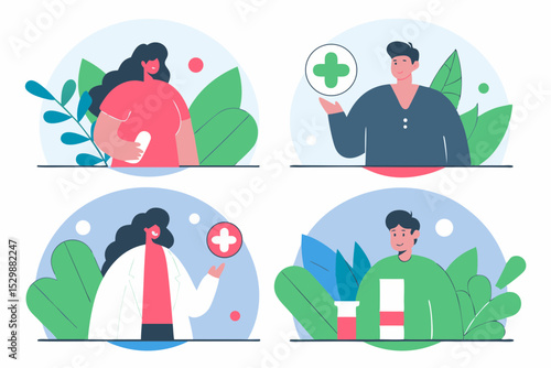 Business Concept illustrations. Collection of medical icon doctor woman and man Trendy style.
