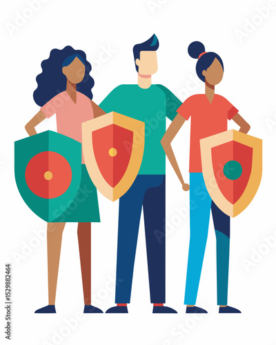 As they stand tall with their shield the scuff marks and cracks show the weight of the emotional burdens they carry.. Vector illustration