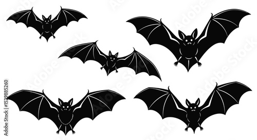 A Nighttime Chorus Five Echolocating Bats Soaring Across the Sky During the Evening Hours
