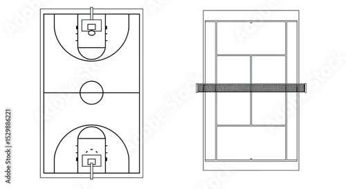 Sport Court Design and Layout for Basketball and Volleyball Playgrounds Facilities Concept