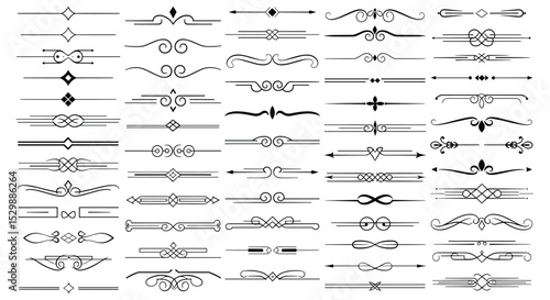 Decorative Dividers Ornaments Flourishes Design Elements Line Separators Isolated Vector Illustration Set