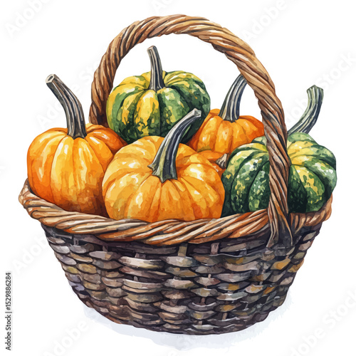 Wallpaper Mural watercolor of Harvest Basket Full Pumpkins, vector, isolated on a white background. Torontodigital.ca