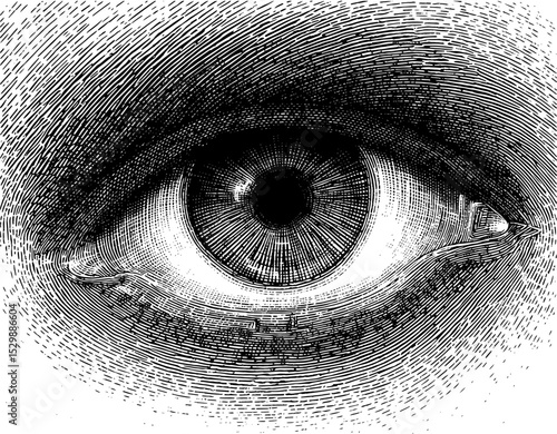 Human eye detailed and observant looking intently representing vision and perception against monochrome background