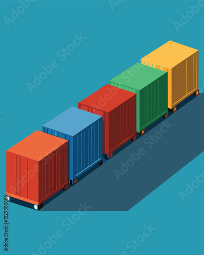 A lineup of empty shipping containers indicating a surplus of goods with no demand.. Vector illustration