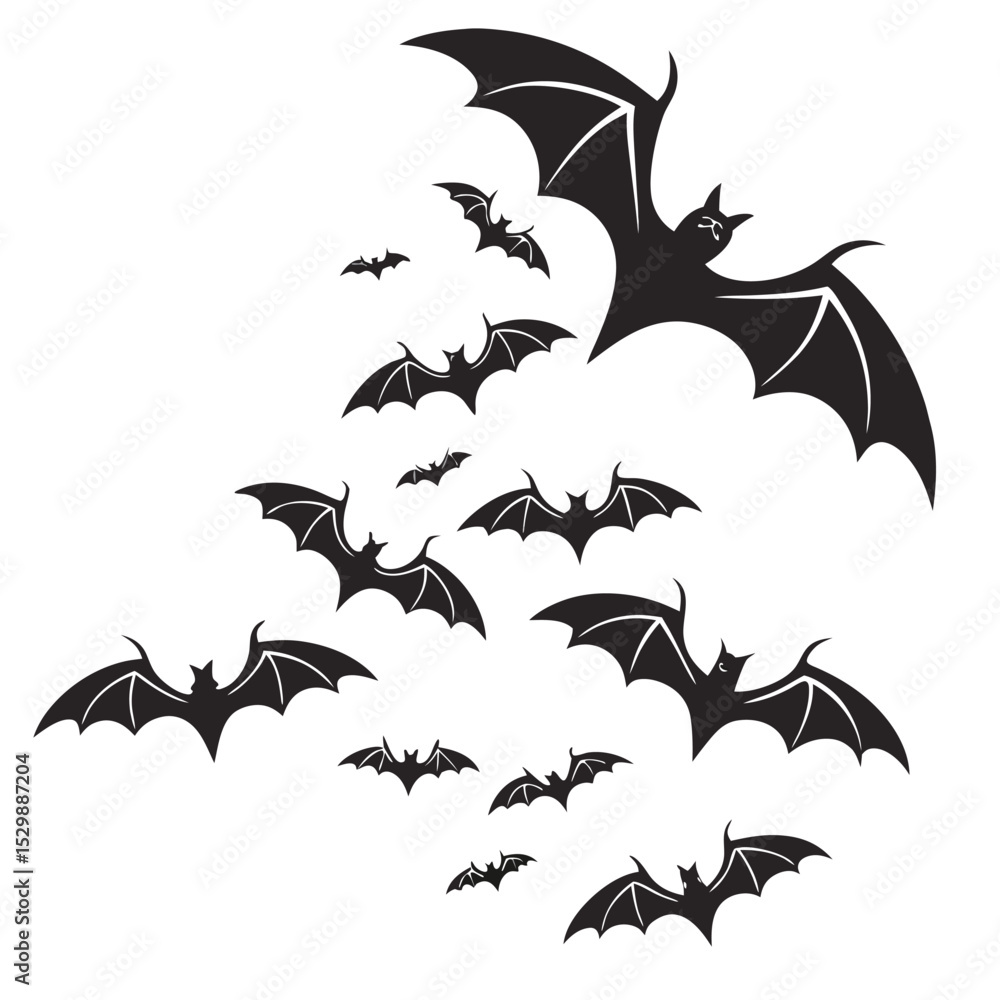 Fototapeta premium Silhouette Bats Flying in the Air