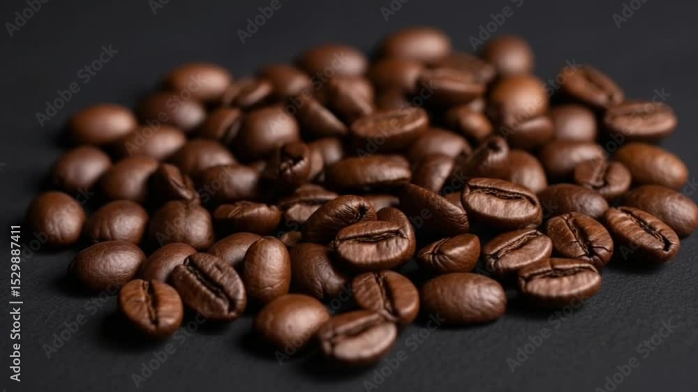 Close Up of Roasted Coffee Beans in Brown Color on Black Background Close Up of Roasted Coffee Beans in Brown Color on Black Background