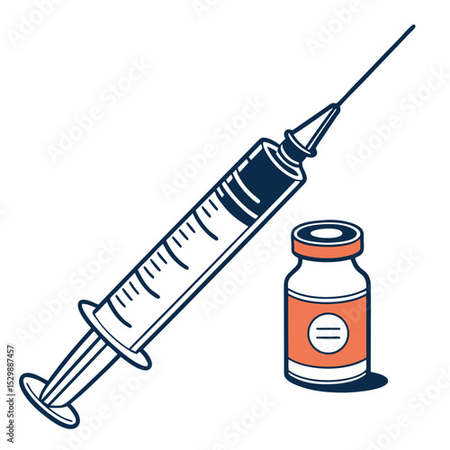 Cartoon Syringe and Vaccine Bottle Illustration