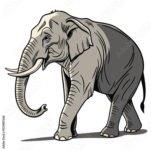 Detailed Illustration of a Walking Elephant