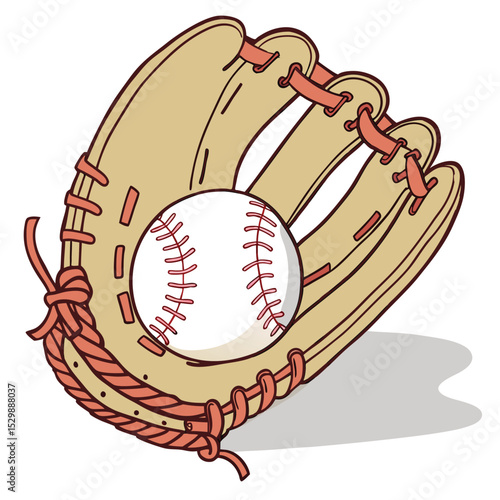 Cartoon Baseball Glove and Ball Illustration