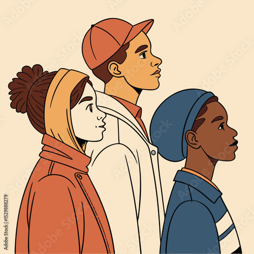 Diverse Young People Profile View Illustration