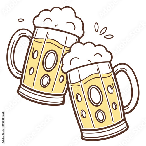 Two Beer Mugs Clinking Cartoon Style