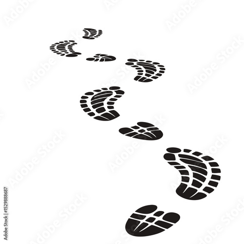 Series of Shoe Print Footprints on White Background