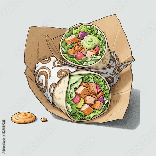 Burrito Wrap in Craft Paper Illustration