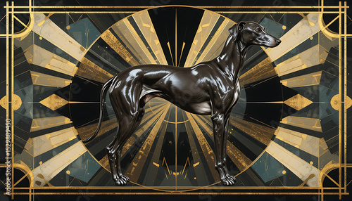Elegant greyhound dog art deco style poster design for home decor and animal lovers collection