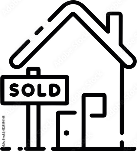 Sold house illustration with for sale sign and simple outline design  