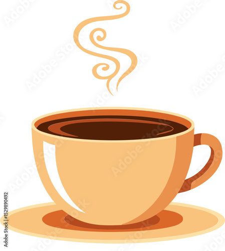 Hot cup of coffee with steam on a saucer in an inviting style  