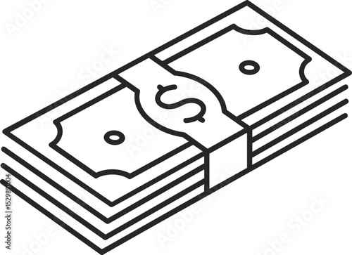 Stack of dollar bills in simple line art style  