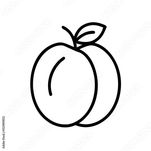 Line art icon of an apricot with a leaf  