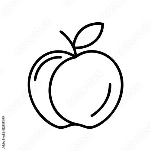 Icon of a nectarine with a leaf in simple line art style  