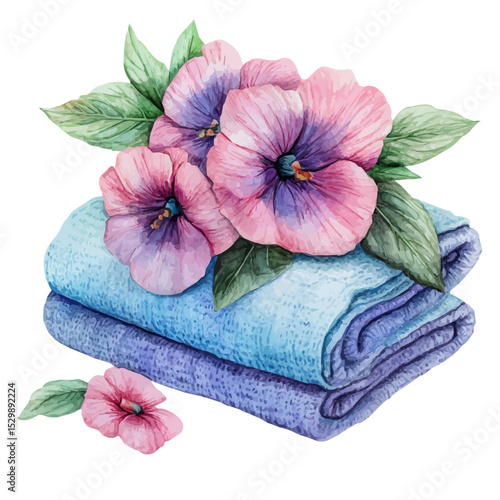 Hand Towel, watercolor illustration vector, isolated on a white background.