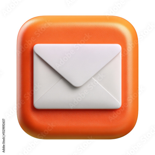 3d orange square with white envelope icon isolated on transparent background