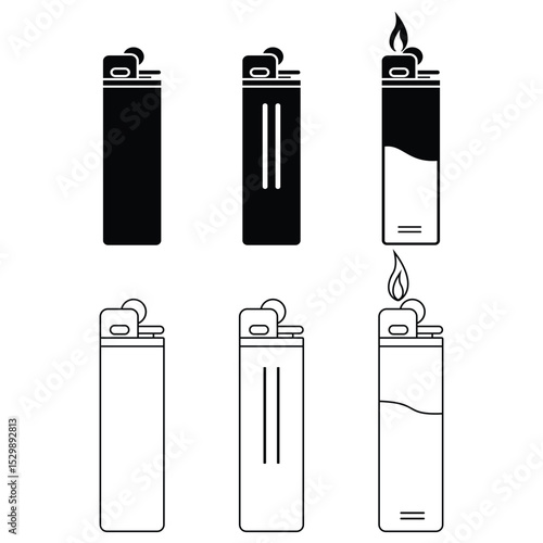 Gas lighter,  Flaming lighter, Fire symbol design. Silhouette of gas lighter vector illustration.