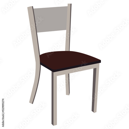 Brown wooden chair with backrest and soft beige seat. Furniture for dining room. Flat vector design