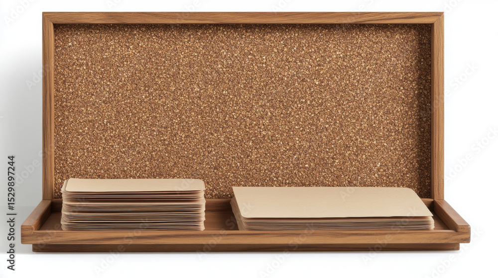 Fototapeta premium cork bulletin board with blank horizontal sheets on it . Isolated on white background. 3D Illustration.
