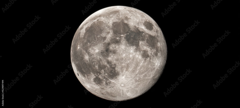 Fototapeta premium The stunning full moon illuminating the night sky over a vast cosmic landscape.
