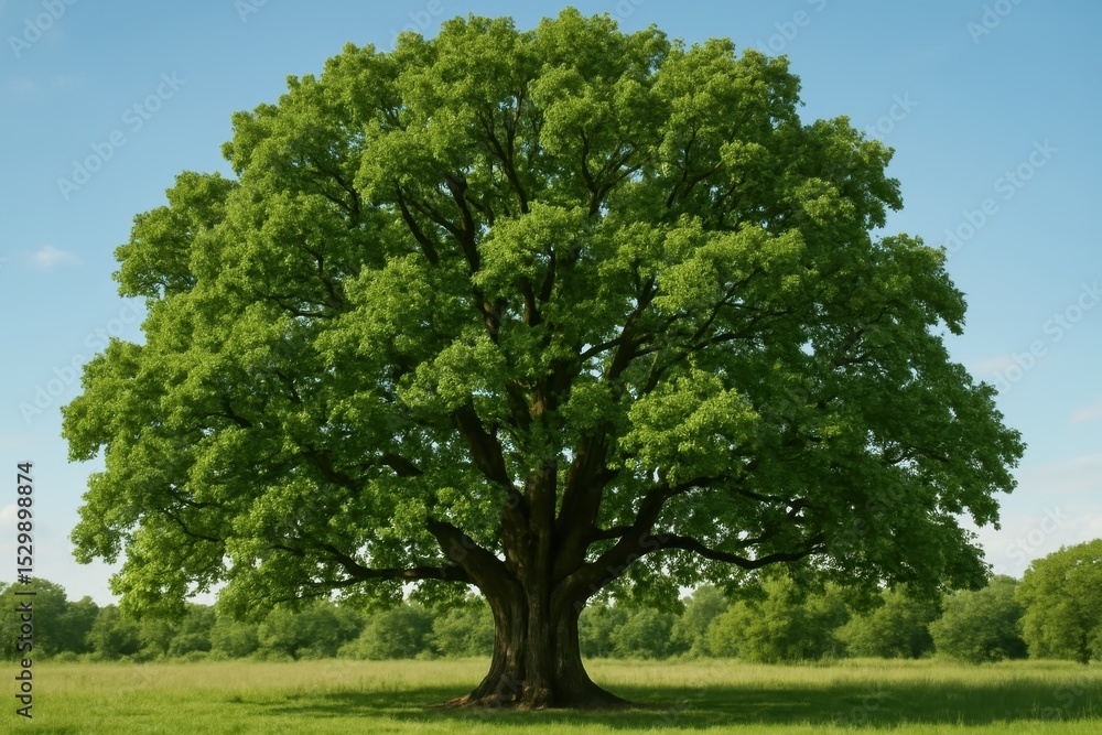 Majestic solitary oak tree with full canopy isolated on transparent background for environmental and nature design projects Majestic solitary oak tree with full canopy isolated on transparent background for environmental and nature design projects