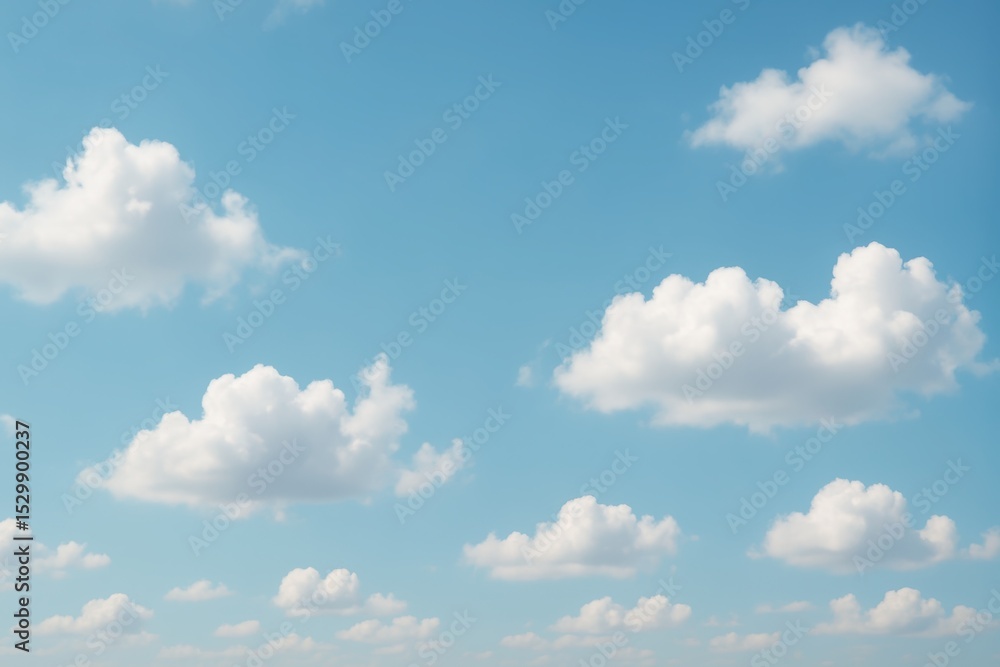 Naklejka premium Serene Sky Background Bright White Fluffy Clouds Drifting Across a Clear Light Blue Expanse Peaceful and Airy