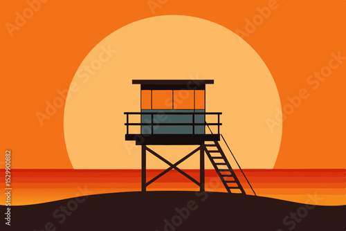 Sunset at the beach lifeguard stand