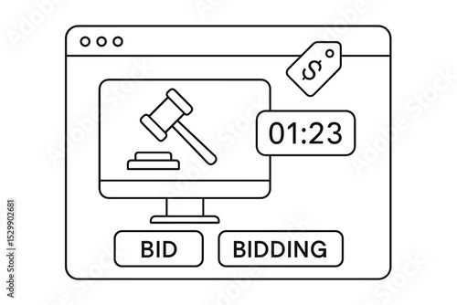 Online auction interface with countdown and bid options
