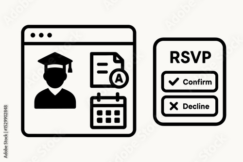 Online education invitation rsvp icon with graduation cap and calendar elements