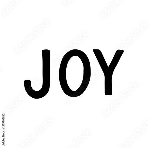 Vector illustration of bold "JOY" typography in minimalist black text, perfect for festive and positive designs. Ideal for greeting cards, posters, and inspirational decor.