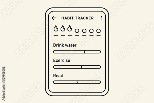 Habit tracker app interface with weekly progress for water, exercise, and reading