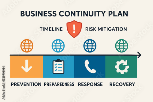 Business continuity plan stages: prevention, preparedness, response, recovery