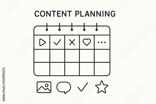 Minimalist content planning icon with calendar and symbols