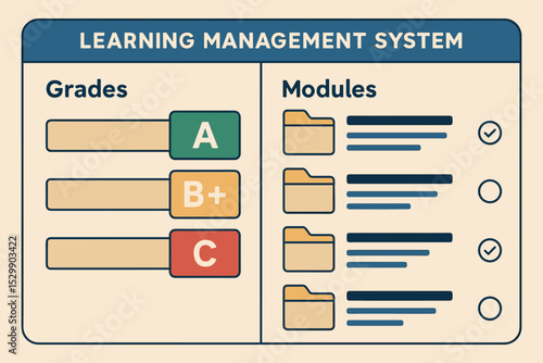 Learning management system interface with grades and modules overview